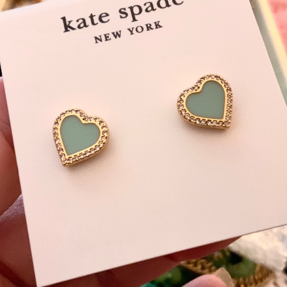 Kate Spade TAKE HEART Earrings🩷Charming STUDS TIFFANY BLUE CZ/ENAMEL GOLD - Picture 9 of 11
